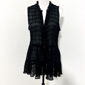 Blu Pepper Women’s Large Sheer Black Sleeveless Button Blouse Lightweight EUC